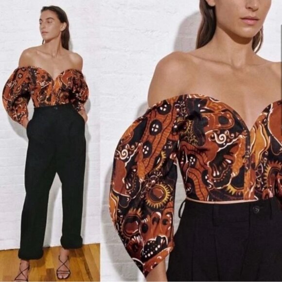 NWT Mara Hoffman Juana Black & Brown Abstract Print Cropped Top reg $295 size 0 - Picture 14 of 15